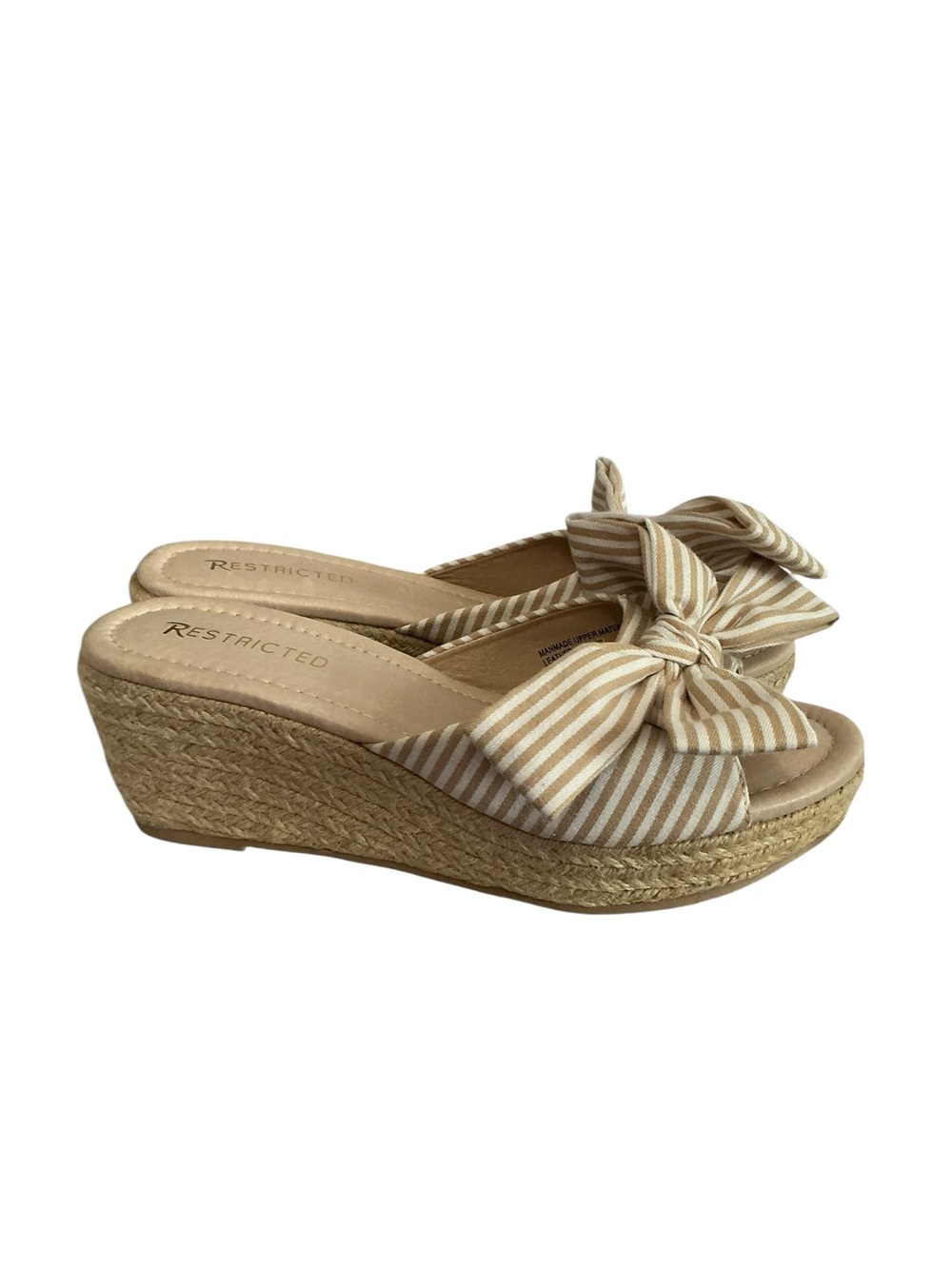 Restricted Beige Striped Knot Espadrille Wedge Size 8.5